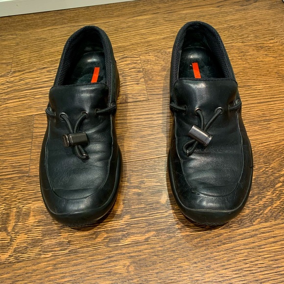 Prada Flat black leather shoes Size 8 used No box and bags sold as is - Picture 1 of 5